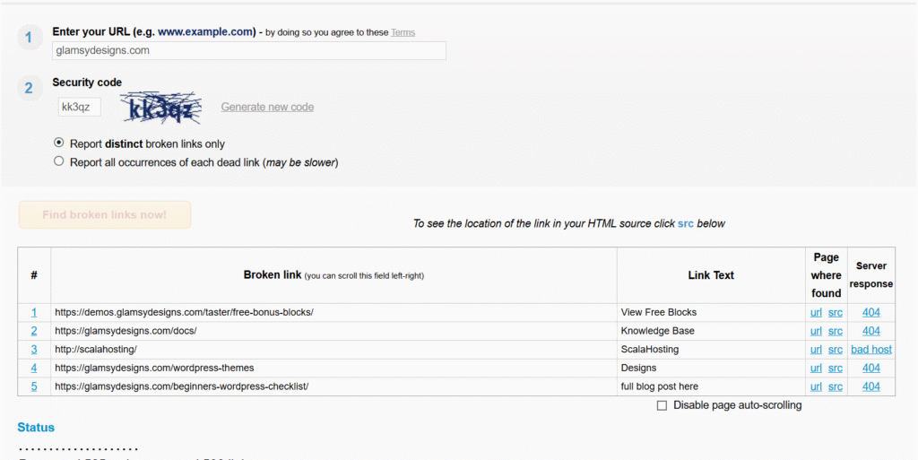Broken Links Audit